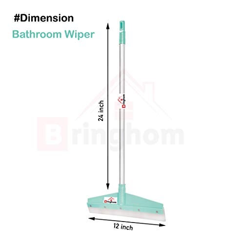 Bringhom Set of 2pcs Small Size Bathroom Floor Cleaning Wiper Water Squeegees Combo (Handle : 24in, Flap : 12in, 2U Aqua Green) - Image 4