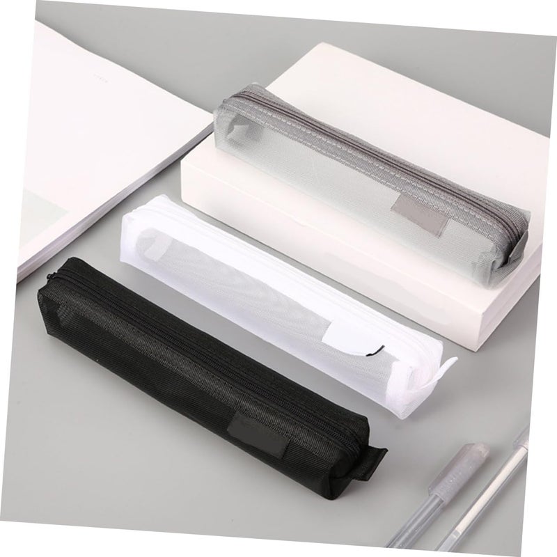 2piezas Estuches Transparentes Para Lápices Bolsas De Organizador De Papelería Diseño De Malla Para Material De Oficina y Maquillaje - Image 5