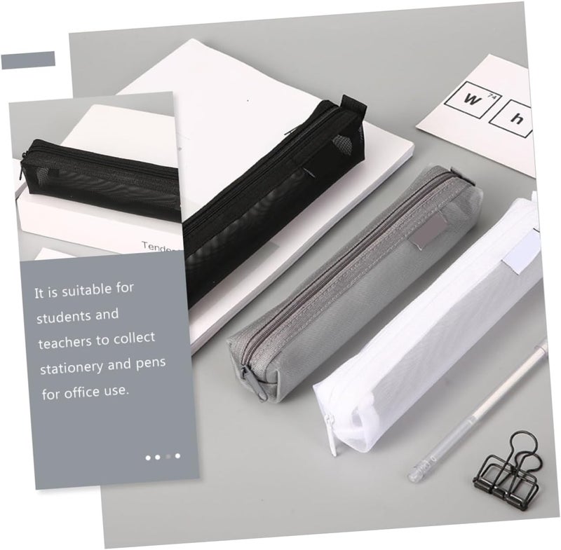 2piezas Estuches Transparentes Para Lápices Bolsas De Organizador De Papelería Diseño De Malla Para Material De Oficina y Maquillaje - Image 4