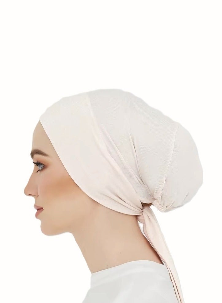 Perfectory Women's Jersey Turban Cap with Tie-Back Closure, Muslim Head Wrap Bonnet- Sweet Cream  - Image 1