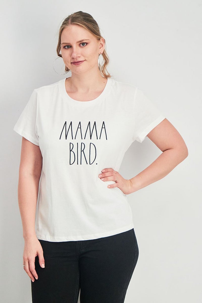 Rae Dunn Women Round Neck Short Sleeves Graphic Print Tee, White - Image 1