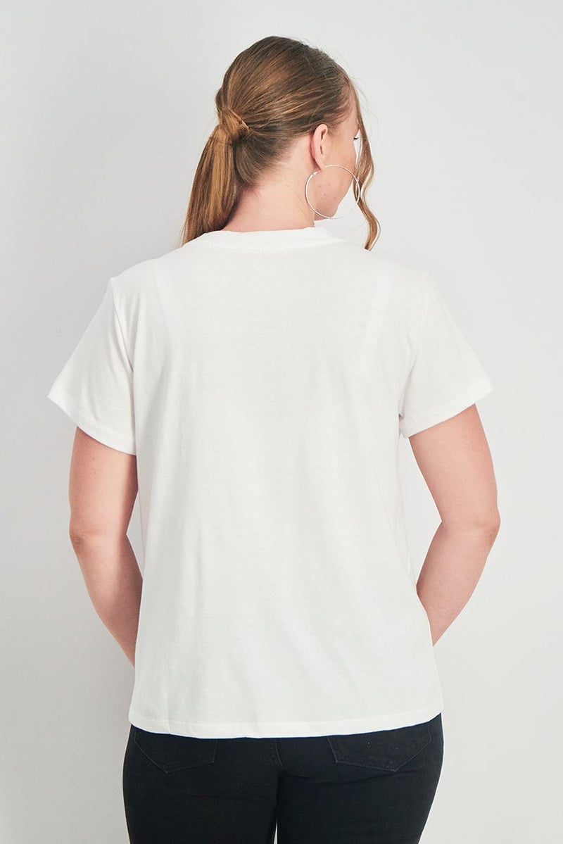 Rae Dunn Women Round Neck Short Sleeves Graphic Print Tee, White - Image 3