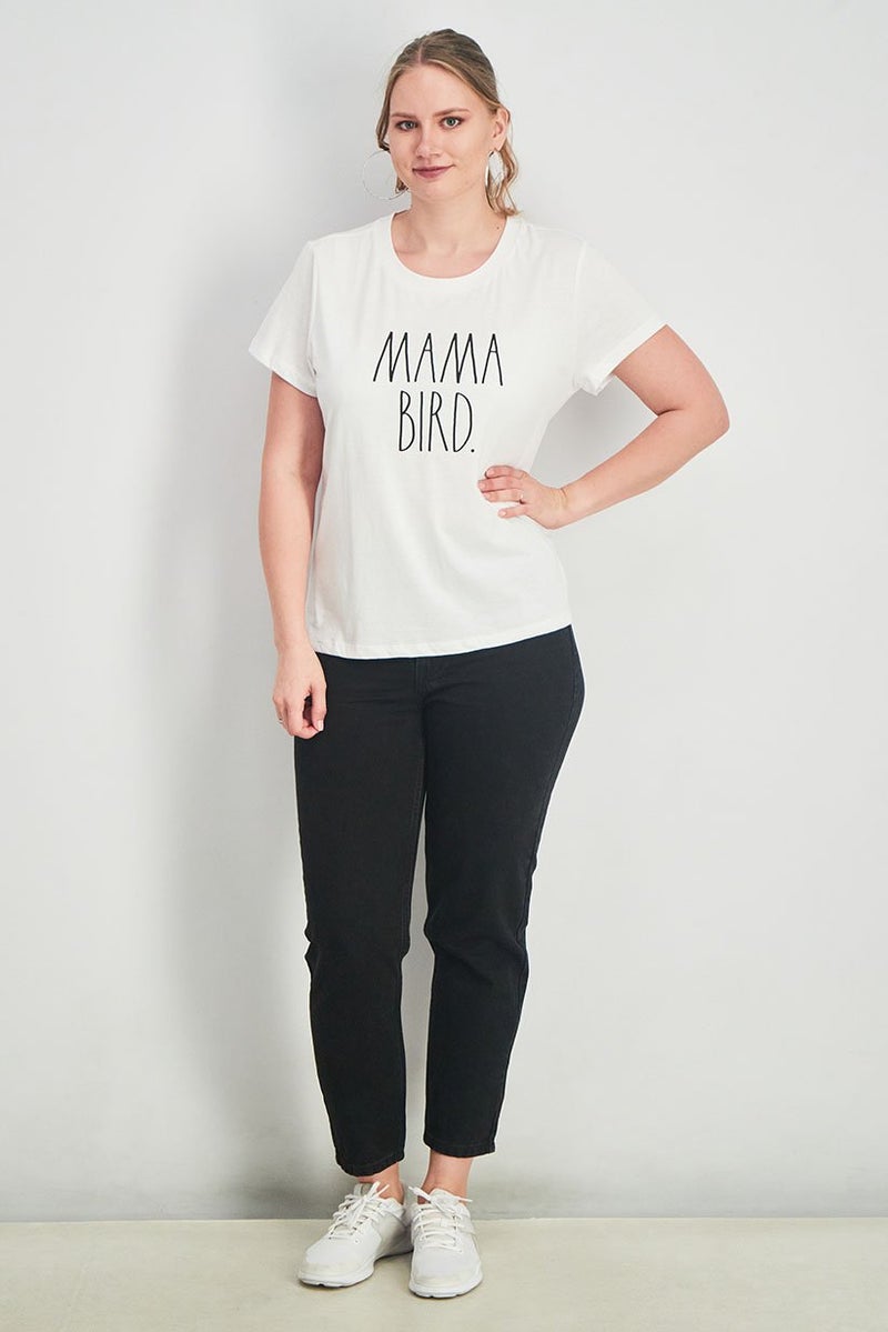 Rae Dunn Women Round Neck Short Sleeves Graphic Print Tee, White - Image 2