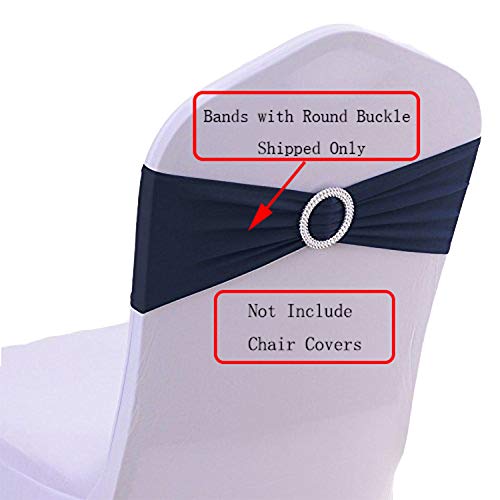 SheYang 100PCS Navy Stretch Chair Sashes Bows Elastic Chair Bands with Buckle Slider Sashes Bows for Wedding Hotel Banquet Birthday Party Decorations (100PCS, Navy Blue) - Image 3
