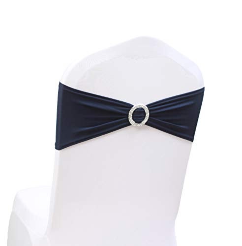 SheYang 100PCS Navy Stretch Chair Sashes Bows Elastic Chair Bands with Buckle Slider Sashes Bows for Wedding Hotel Banquet Birthday Party Decorations (100PCS, Navy Blue) - Image 1