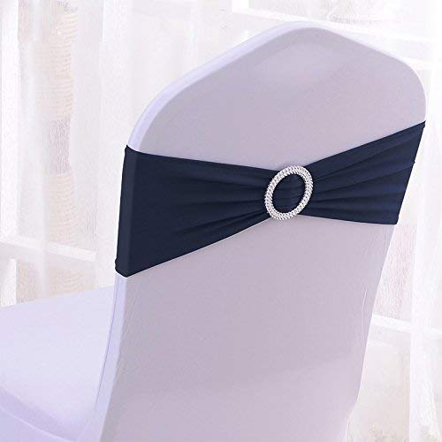 SheYang 100PCS Navy Stretch Chair Sashes Bows Elastic Chair Bands with Buckle Slider Sashes Bows for Wedding Hotel Banquet Birthday Party Decorations (100PCS, Navy Blue) - Image 2
