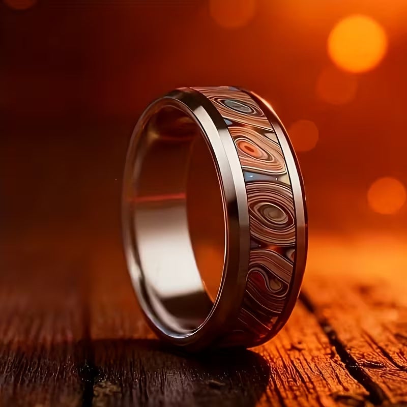 8mm Stainless Steel Ring with Floral Design - Gold Base, Multi-Color Options for Men & Women - Image 1
