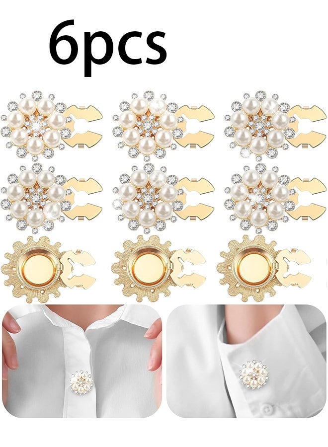 6 Sets Pearl Flower Button Covers Decorative Rhinestone Covers Detachable Shirt Clip on Jewelry Reusable for Crafts DIY Women Men Shirts Blouses Dresses, Gold - Image 1