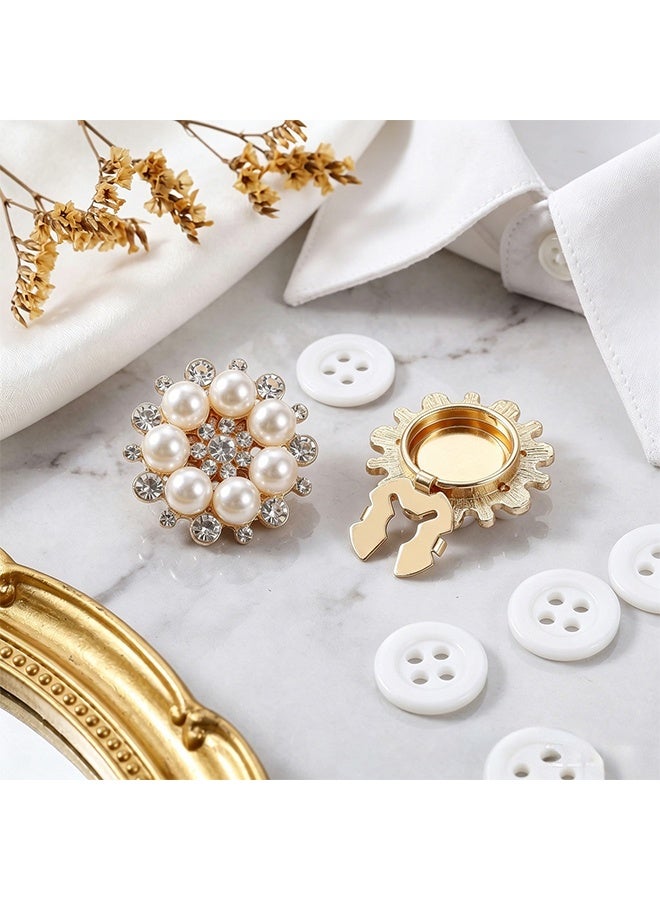 6 Sets Pearl Flower Button Covers Decorative Rhinestone Covers Detachable Shirt Clip on Jewelry Reusable for Crafts DIY Women Men Shirts Blouses Dresses, Gold - Image 5