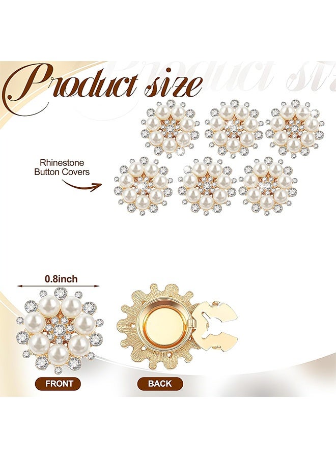 6 Sets Pearl Flower Button Covers Decorative Rhinestone Covers Detachable Shirt Clip on Jewelry Reusable for Crafts DIY Women Men Shirts Blouses Dresses, Gold - Image 2