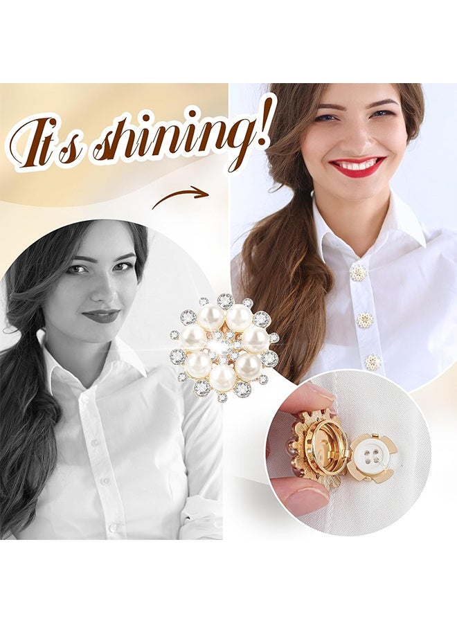 6 Sets Pearl Flower Button Covers Decorative Rhinestone Covers Detachable Shirt Clip on Jewelry Reusable for Crafts DIY Women Men Shirts Blouses Dresses, Gold - Image 4