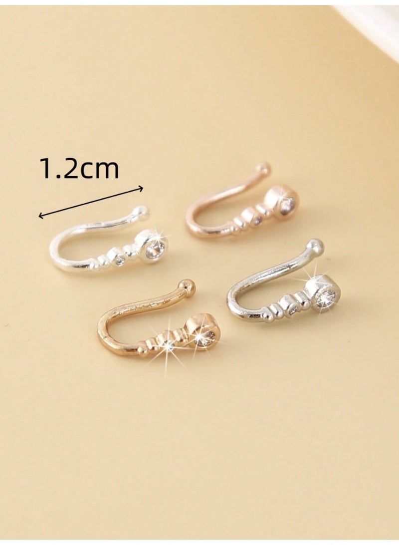 ڤيا ✨ طقم 4 خواتم أنف حرف U مرصعة بالزركون – إطلالة عصرية أنثوية راقية - Image 4