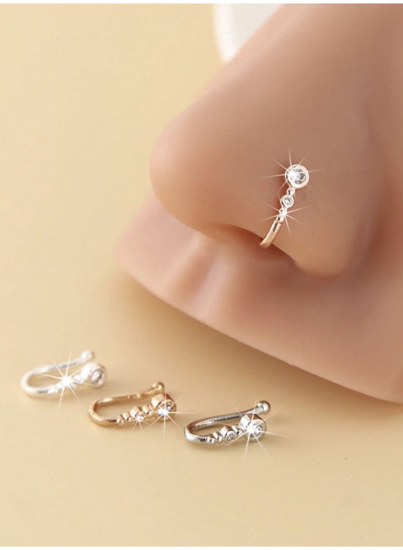 ڤيا ✨ طقم 4 خواتم أنف حرف U مرصعة بالزركون – إطلالة عصرية أنثوية راقية - Image 1