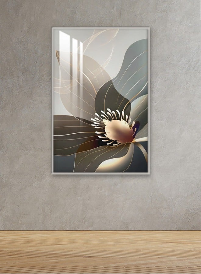 Marktna Decorative Wall Art Painting 120X80Cm With Flowers Design Brown Frame And A Transparent Acrylic Layer 0.5Kg - Image 1