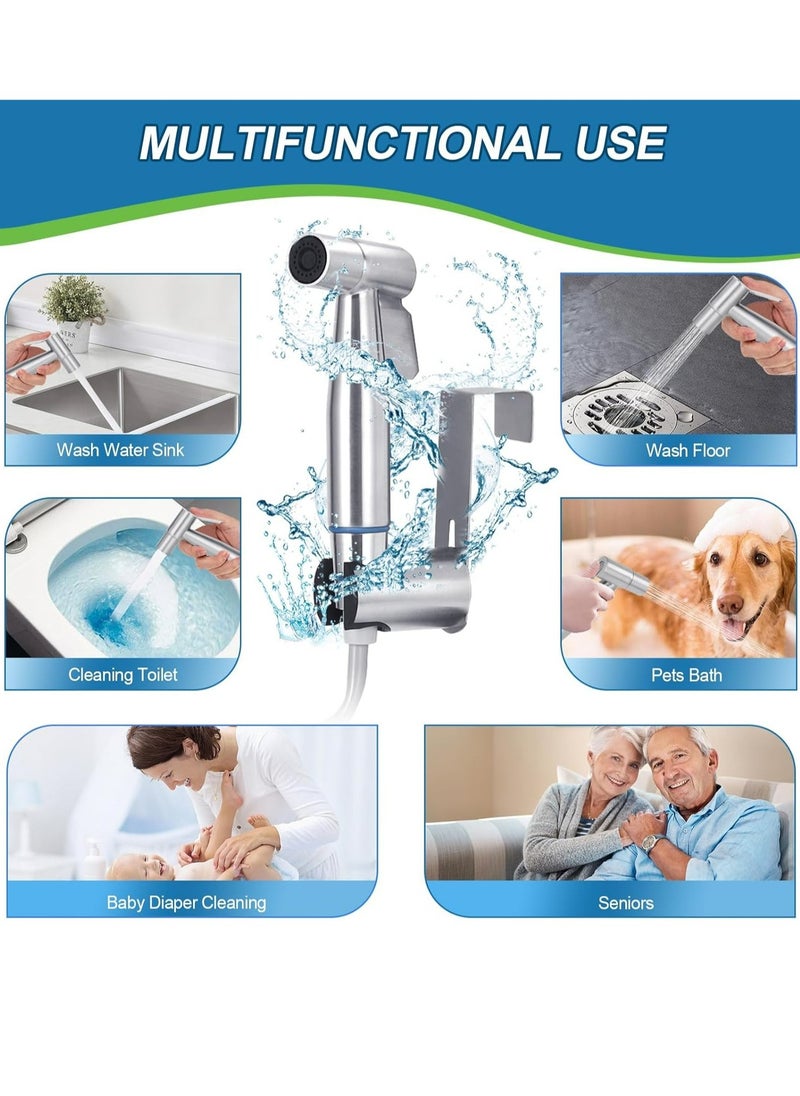 TAYRAN - Pack of 3 Handheld Bidet Sprayer, Handheld Sprayer Stainless Steel with Water Tank Hook and Shower Hose for Feminine Wash - Image 1