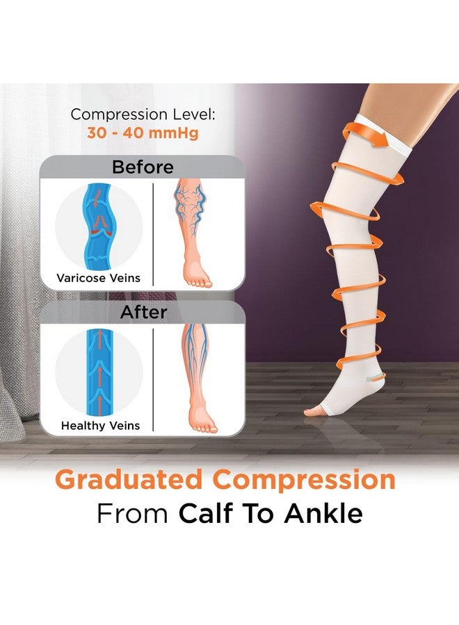 Vissco Anti-Embolism Stockings - Thigh Length - Open Toe (Above Knee), Leg Compression Stocking to Improve Blood Circulation, Swollen, Tired, Aching Legs - XL (White) - 1 Pair - Image 3