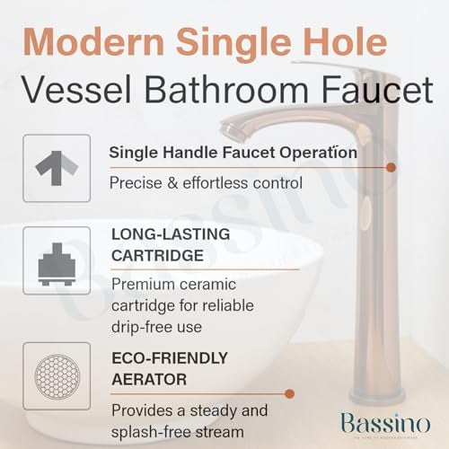 BASSINO Brass Table Top Wash Basin Tap/Stylish Extended Tall Body Pillar Cock/Faucet for Smooth Operation/Long Pillar Cock- 12 inch (Rose Gold) - Image 3