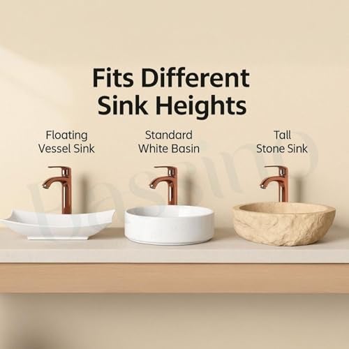 BASSINO Brass Table Top Wash Basin Tap/Stylish Extended Tall Body Pillar Cock/Faucet for Smooth Operation/Long Pillar Cock- 12 inch (Rose Gold) - Image 4