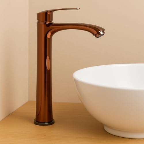 BASSINO Brass Table Top Wash Basin Tap/Stylish Extended Tall Body Pillar Cock/Faucet for Smooth Operation/Long Pillar Cock- 12 inch (Rose Gold) - Image 1