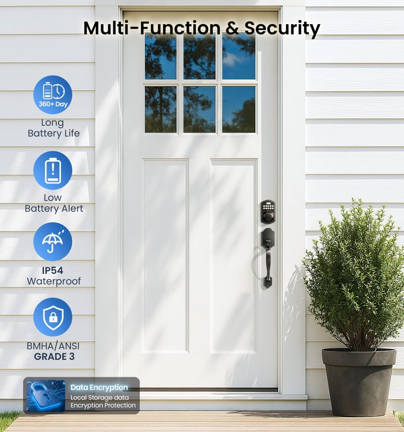 Veise KS02A Fingerprint Keyless Entry Door Lock, Auto Lock, Electronic Keypad Deadbolt for Front Door, Biometric, Anti-Peeping Password, Easy Install, Matte Black - Image 5