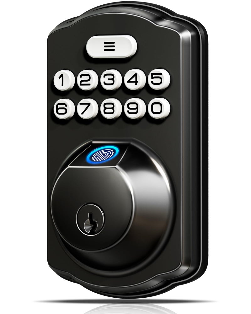 Veise KS02A Fingerprint Keyless Entry Door Lock, Auto Lock, Electronic Keypad Deadbolt for Front Door, Biometric, Anti-Peeping Password, Easy Install, Matte Black - Image 1