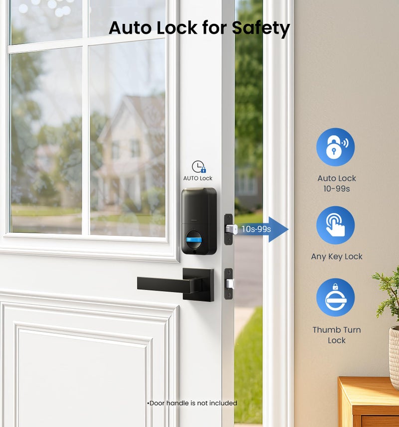 Veise KS02A Fingerprint Keyless Entry Door Lock, Auto Lock, Electronic Keypad Deadbolt for Front Door, Biometric, Anti-Peeping Password, Easy Install, Matte Black - Image 4