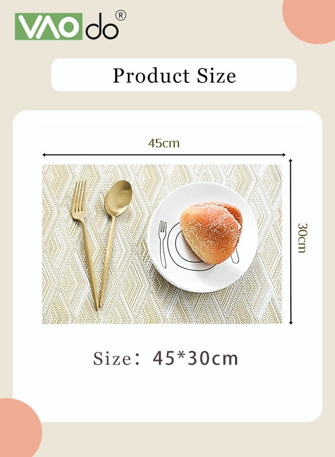 فاو دو 6 قطع من المفارش المائدة المنسوجة، مصنوعة من مادة PVC عالية الجودة، مقاومة للحرارة ومقاومة للزيت ومقاومة للماء، ولا تتعفن بسهولة باللون الذهبي - Image 2