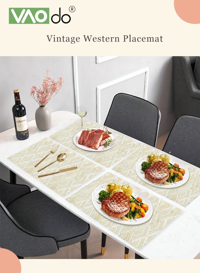 فاو دو 6 قطع من المفارش المائدة المنسوجة، مصنوعة من مادة PVC عالية الجودة، مقاومة للحرارة ومقاومة للزيت ومقاومة للماء، ولا تتعفن بسهولة باللون الذهبي - Image 3