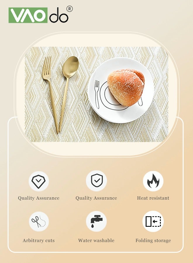 فاو دو 6 قطع من المفارش المائدة المنسوجة، مصنوعة من مادة PVC عالية الجودة، مقاومة للحرارة ومقاومة للزيت ومقاومة للماء، ولا تتعفن بسهولة باللون الذهبي - Image 4