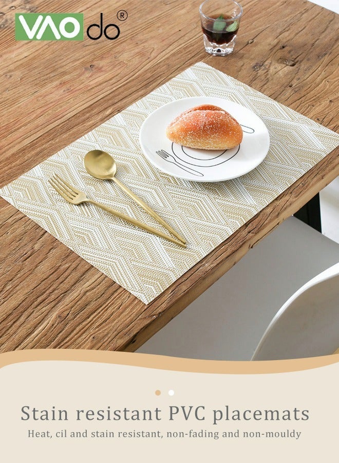 فاو دو 6 قطع من المفارش المائدة المنسوجة، مصنوعة من مادة PVC عالية الجودة، مقاومة للحرارة ومقاومة للزيت ومقاومة للماء، ولا تتعفن بسهولة باللون الذهبي - Image 5