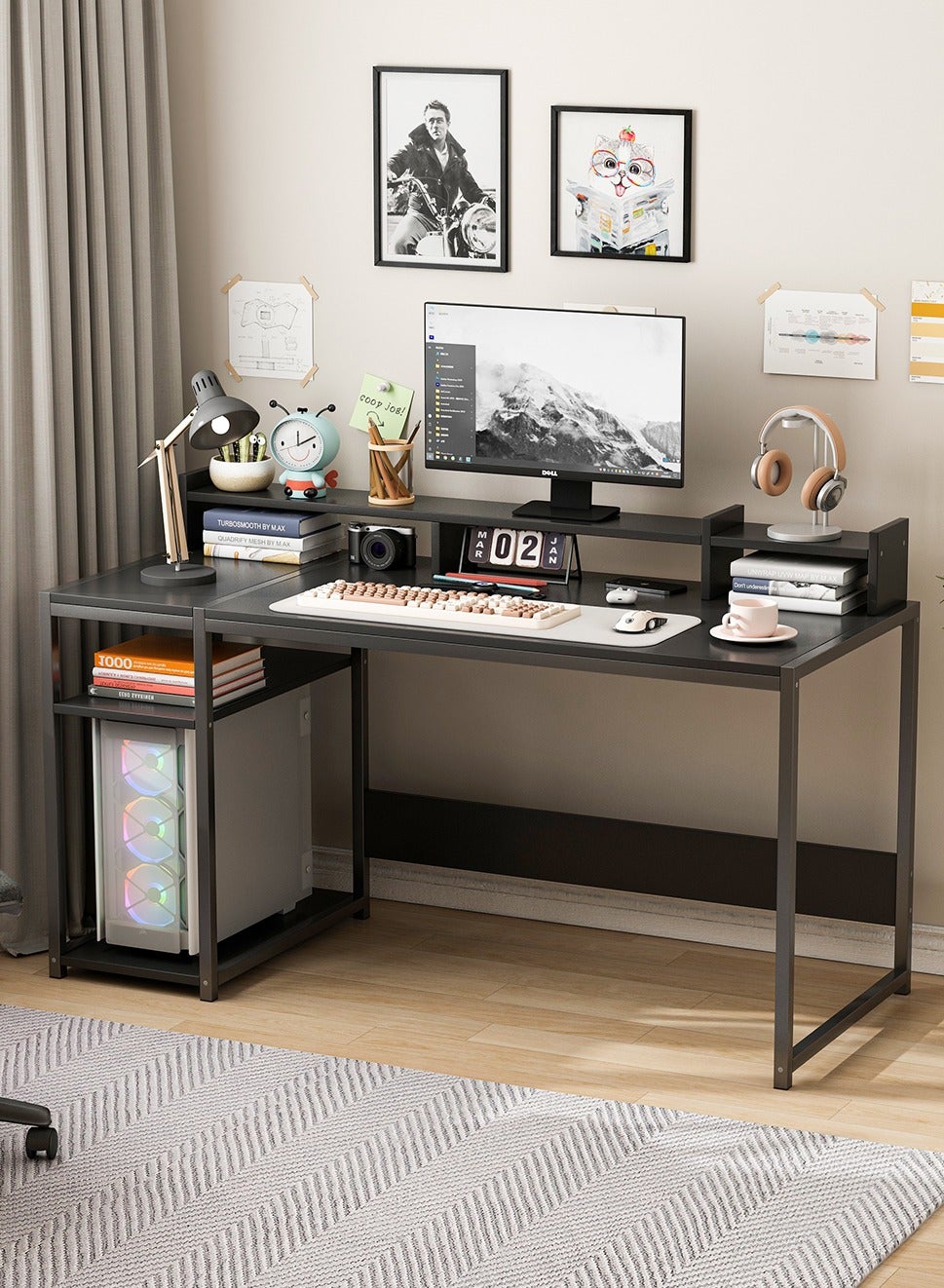 Computer Desk Riyadh NEWLAN Computer Desk with Monitor Stand, 140cm Home Office Desk with ...