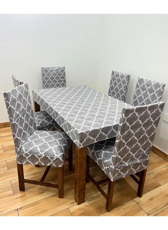 ohello® Polycotton Chair Covers Set of 6 with Table Cover are Stretchable slipcover & Easily Washable Dining Chair Cover for Home use - CTC_005, Grey - Image 1