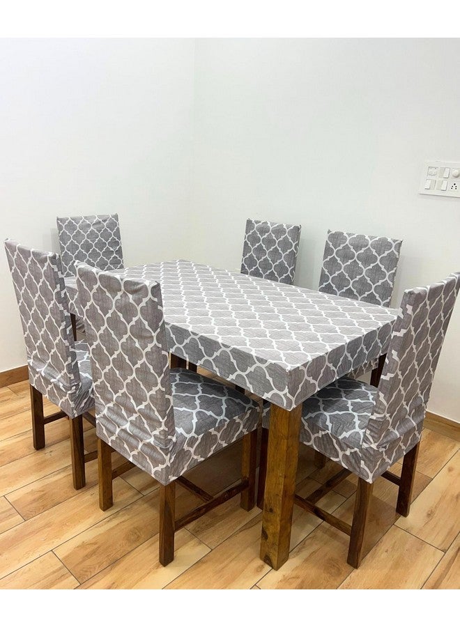 ohello® Polycotton Chair Covers Set of 6 with Table Cover are Stretchable slipcover & Easily Washable Dining Chair Cover for Home use - CTC_005, Grey - Image 2