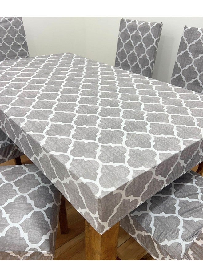 ohello® Polycotton Chair Covers Set of 6 with Table Cover are Stretchable slipcover & Easily Washable Dining Chair Cover for Home use - CTC_005, Grey - Image 3