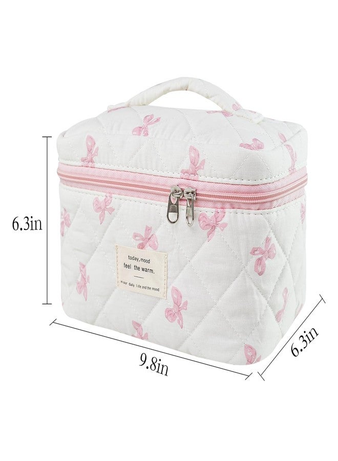 GISMTR Makeup Bag, Quilted Bow Cosmetic Bag, Large Travel Aesthetic Make up Bag, Cute Coquette Toiletry Bag for Women Girls, Bow A-pink - Image 5