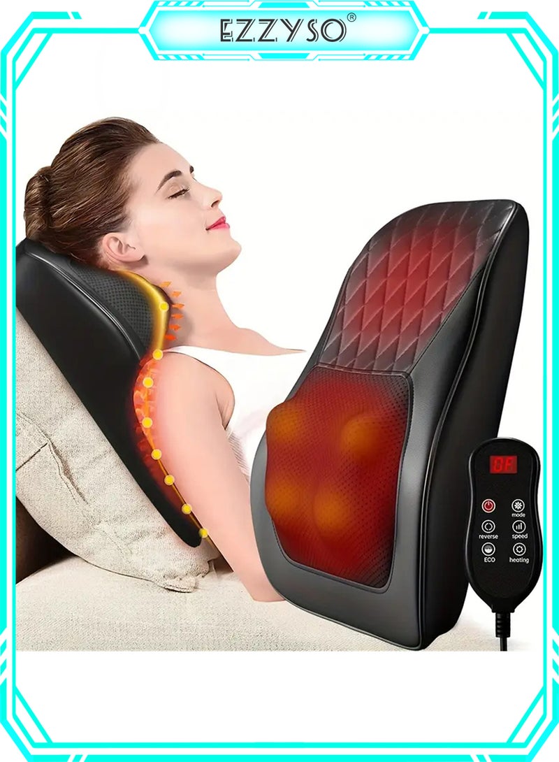 EzzySo مدلك ظهر مع حرارة وسادة تدليك ثلاثية الأبعاد لتخفيف آلام الظهر والرقبة والكتف والساق، مثالي للاستخدام في المنزل والمكتب والسيارة - Image 1