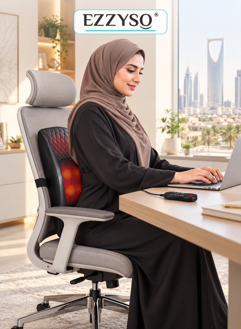 إيزي سو مدلك الظهر مع تدليك بالحرارة وسادة تدليك ثلاثية الأبعاد لتخفيف آلام الظهر والرقبة والكتفين والساقين الأنسجة العميقة مثالية للاستخدام في المنزل والمكتب والسيارة - Image 5