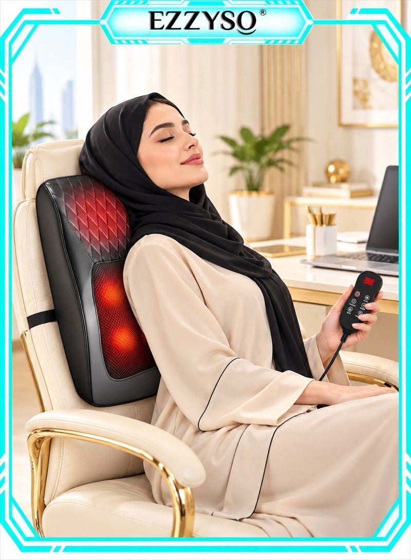 إيزي سو مدلك الظهر مع تدليك بالحرارة وسادة تدليك ثلاثية الأبعاد لتخفيف آلام الظهر والرقبة والكتفين والساقين الأنسجة العميقة مثالية للاستخدام في المنزل والمكتب والسيارة - Image 4