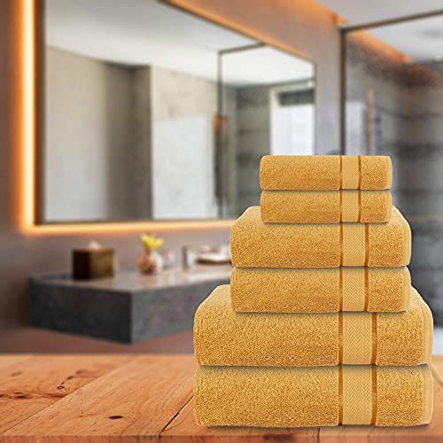 CRAFTBERRY Luxury Bath Towels Set-100% Cotton- 2 Bath, 2 Hand & 2 Washcloths - Large, Premium, Thick, Fluffy, Absorbent, Quick Dry, Soft & Plush - 6 Piece Luxury Bathroom Towels - Gold/Golden - Image 3