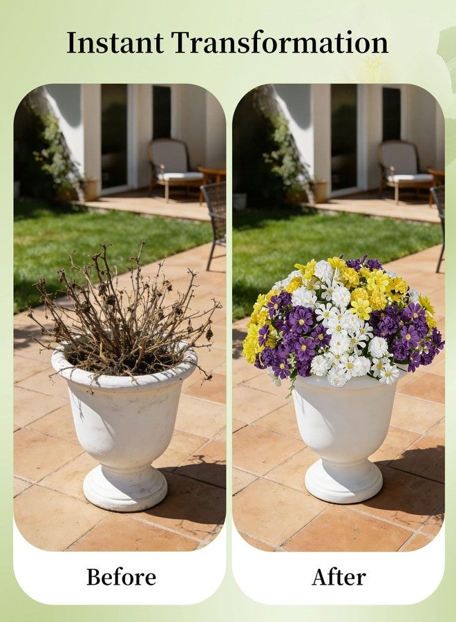 BLOSMON Artificial Flowers for Outdoors Porch: 12 Pcs Fake Flower for Front Door Planters Urns Decorations - UV Resistant Faux Silk Flowers Plant for Garden Window Yard (White Purple Yellow) - Image 5