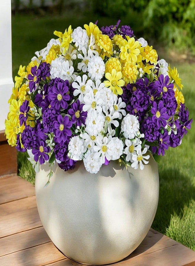 BLOSMON Artificial Flowers for Outdoors Porch: 12 Pcs Fake Flower for Front Door Planters Urns Decorations - UV Resistant Faux Silk Flowers Plant for Garden Window Yard (White Purple Yellow) - Image 1
