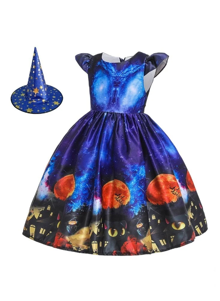 D'Daniela Halloween Printed Dress - Blue