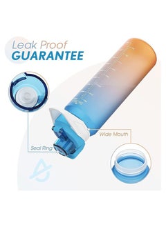 S2C Motivational Water Bottle 1L Water Bottle For Kids School Water Bottles With Straw Leak Proof Water Bottle With Time Marker For Sport, School, Gym, Office (Gradient Blue)  - Image 3