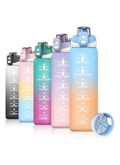S2C Motivational Water Bottle 1L Water Bottle For Kids School Water Bottles With Straw Leak Proof Water Bottle With Time Marker For Sport, School, Gym, Office (Gradient Blue)  - Image 1