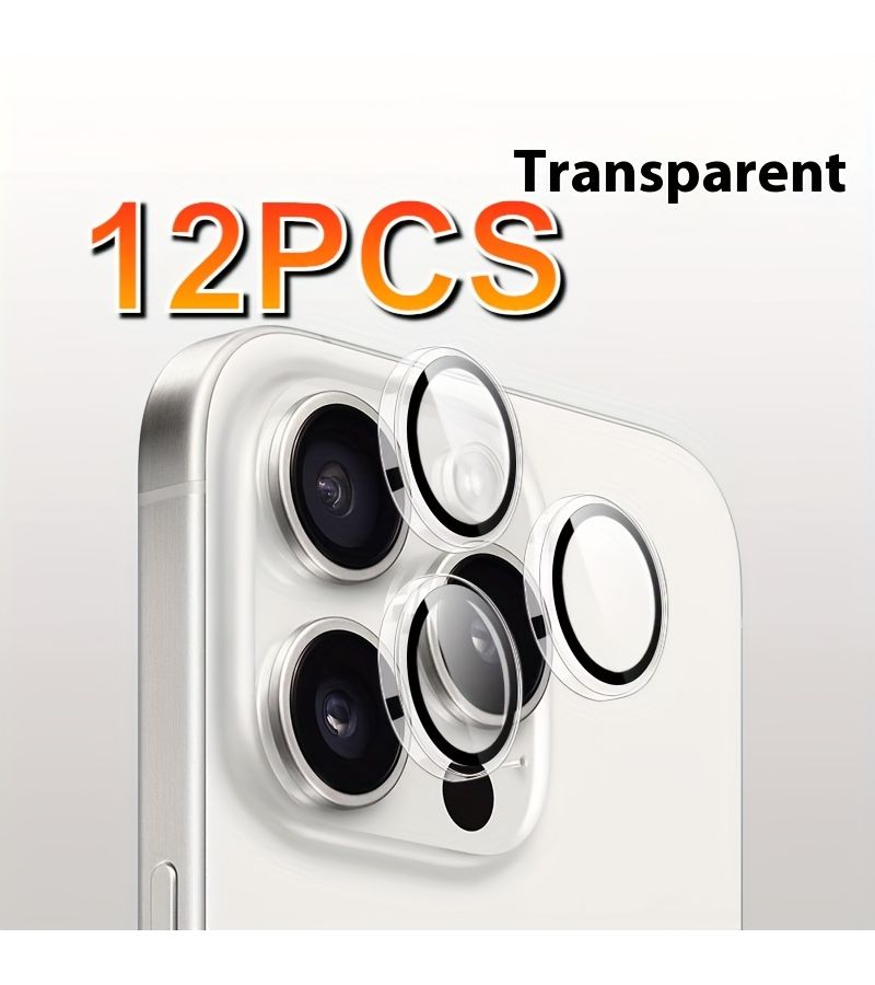 12 قطعة من فيلم حماية شفاف 9H HD من الزجاج المقوى لعدسات الكاميرا لهواتف iPhone 16 وiPhone 16 Pro وiPhone 16 Pro Max - Image 1