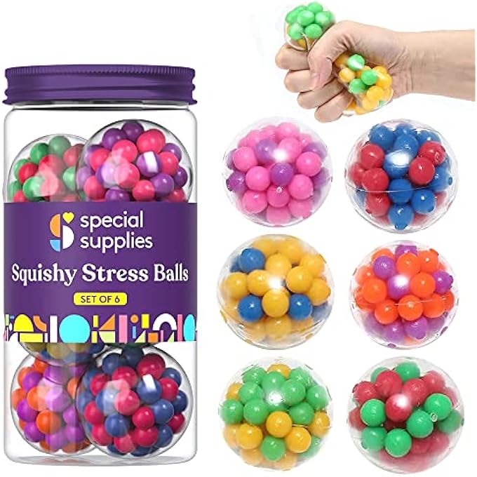 Special Supplies كرات الضغط الحسّية اللينة، للضغط، لعبة حسية ملونة - لتخفيف التوتر والضغط - للاستخدام المنزلي والسفر والمكتب - ممتعة للأطفال والكبار (عبوة 6 - النمط رقم 1) - Image 1
