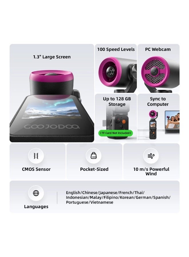 GOOJODOQ 2-in-1 Handheld Camera Fan, 100-Level High Speed Wind, Photo & Video Function, Black, GFS025 - Image 4