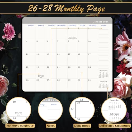 Vindora 2026-2028 Pocket Planner/Calendar - JAN. 2026 - DEC. 2028, 3.8" x 6.4", 3 Year Monthly Pocket Planner/Calendar, Monthly Calendar with 61 Note Pages, Pen Holder, Elastic Closure, Bookmark - Image 3