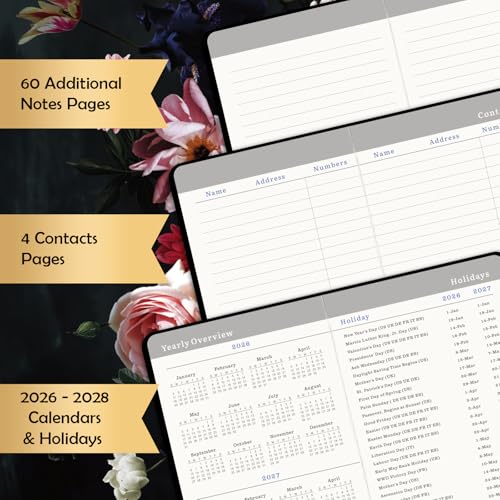 Vindora 2026-2028 Pocket Planner/Calendar - JAN. 2026 - DEC. 2028, 3.8" x 6.4", 3 Year Monthly Pocket Planner/Calendar, Monthly Calendar with 61 Note Pages, Pen Holder, Elastic Closure, Bookmark - Image 4