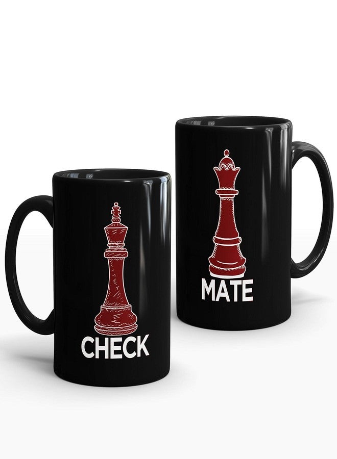 Gift Arcadia Ceramic Check Mate Coffee Mug - 2 Pieces, Black, 330ml (A088) - Image 1